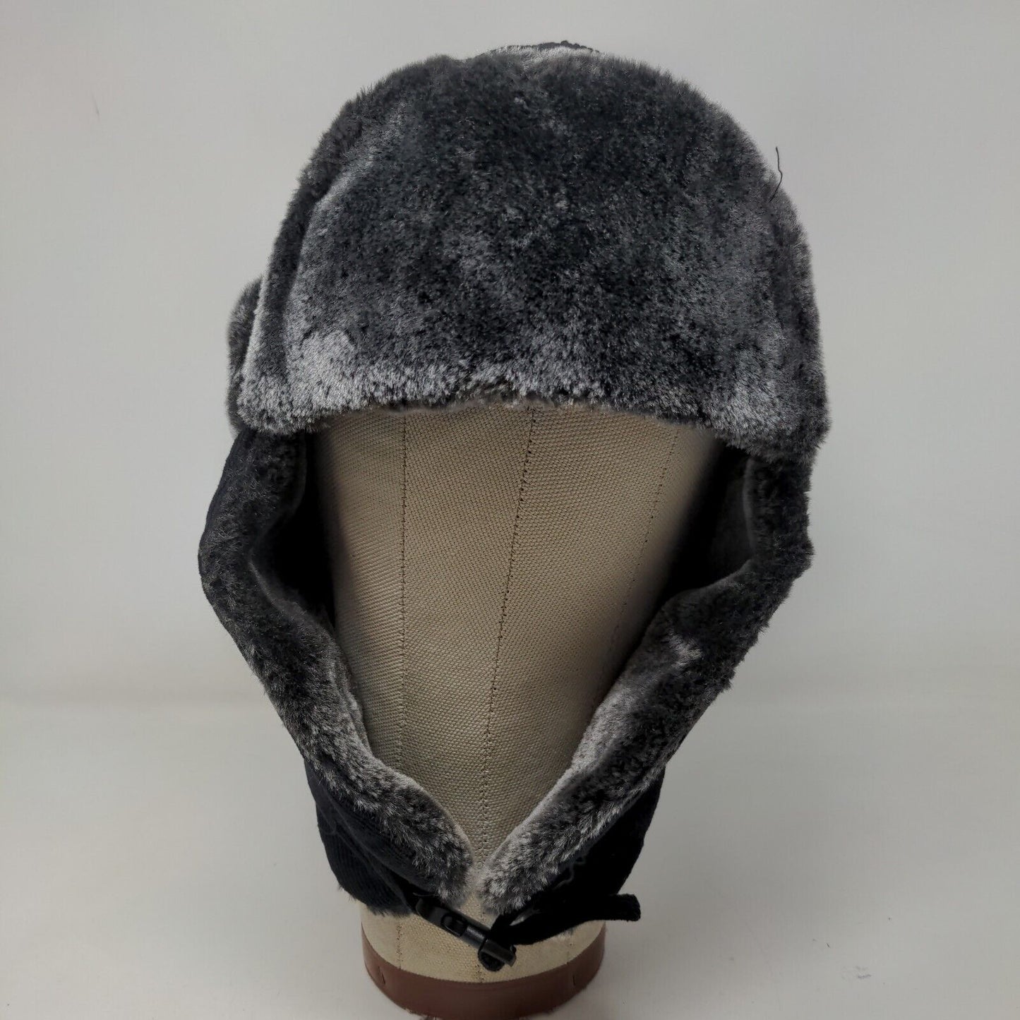KBEthos Men's Trapper Hat Black One Size Ear Flaps Vegan Fur Trim