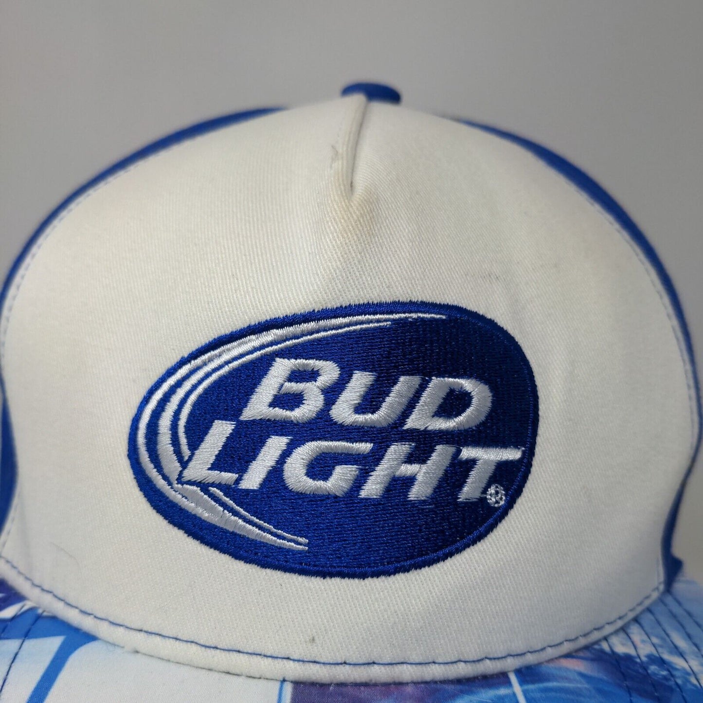 Bud Light Men's Snapback Hat Blue White Adjustable Embroidered Logo Beer