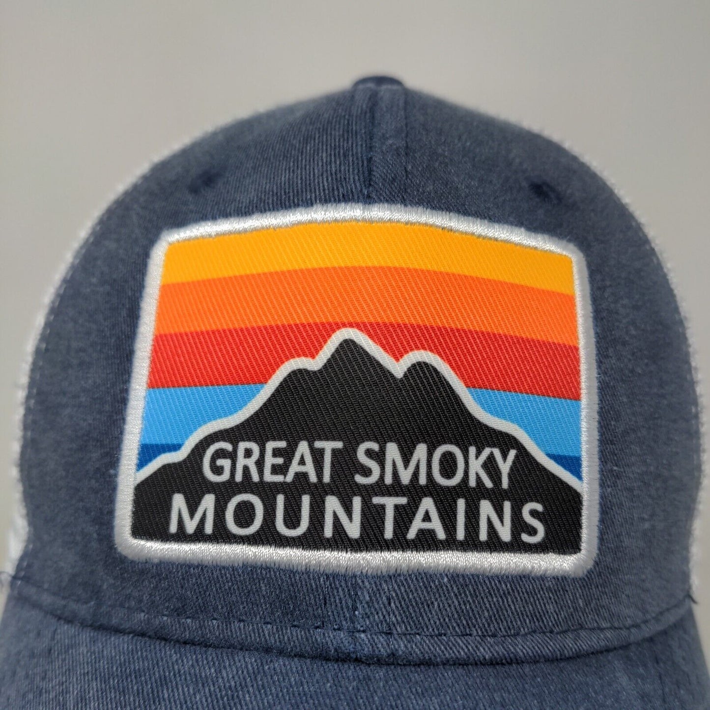 Great Smoky Mountains Men's Hat Snapback Mesh Back Blue White Adjustable