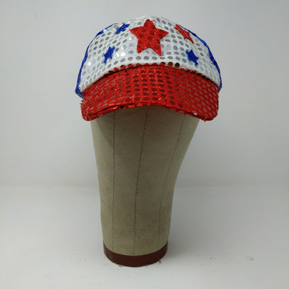 Patriotic Strapback Hat Stars Shiny Sparkly Red White Blue USA