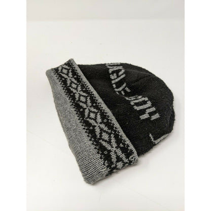 Bugle Boy Beanie Cap Hat Diamond Spell Out Black & Gray Fair Isle Pattern