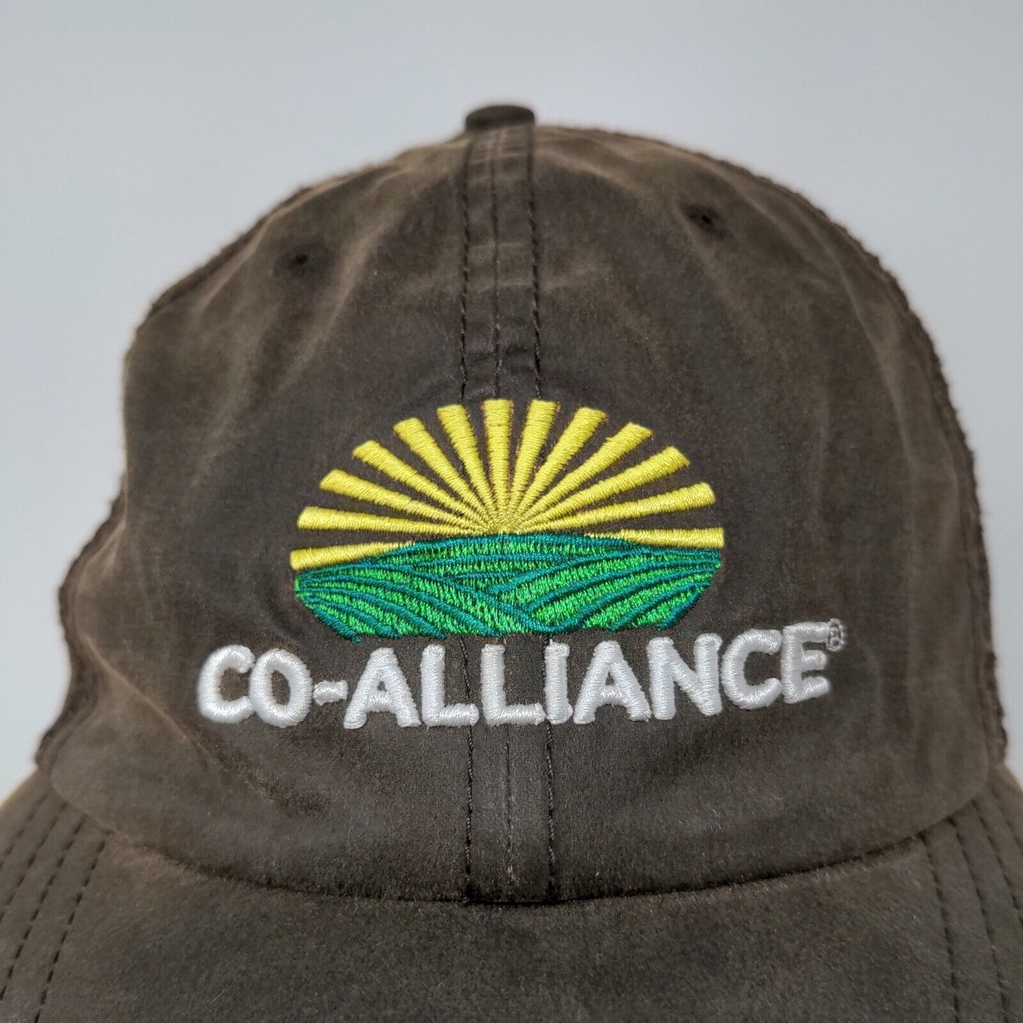 Co-Alliance Mens Hat Meshback Strapback Brown OSFA Embroidered Logo Farmer