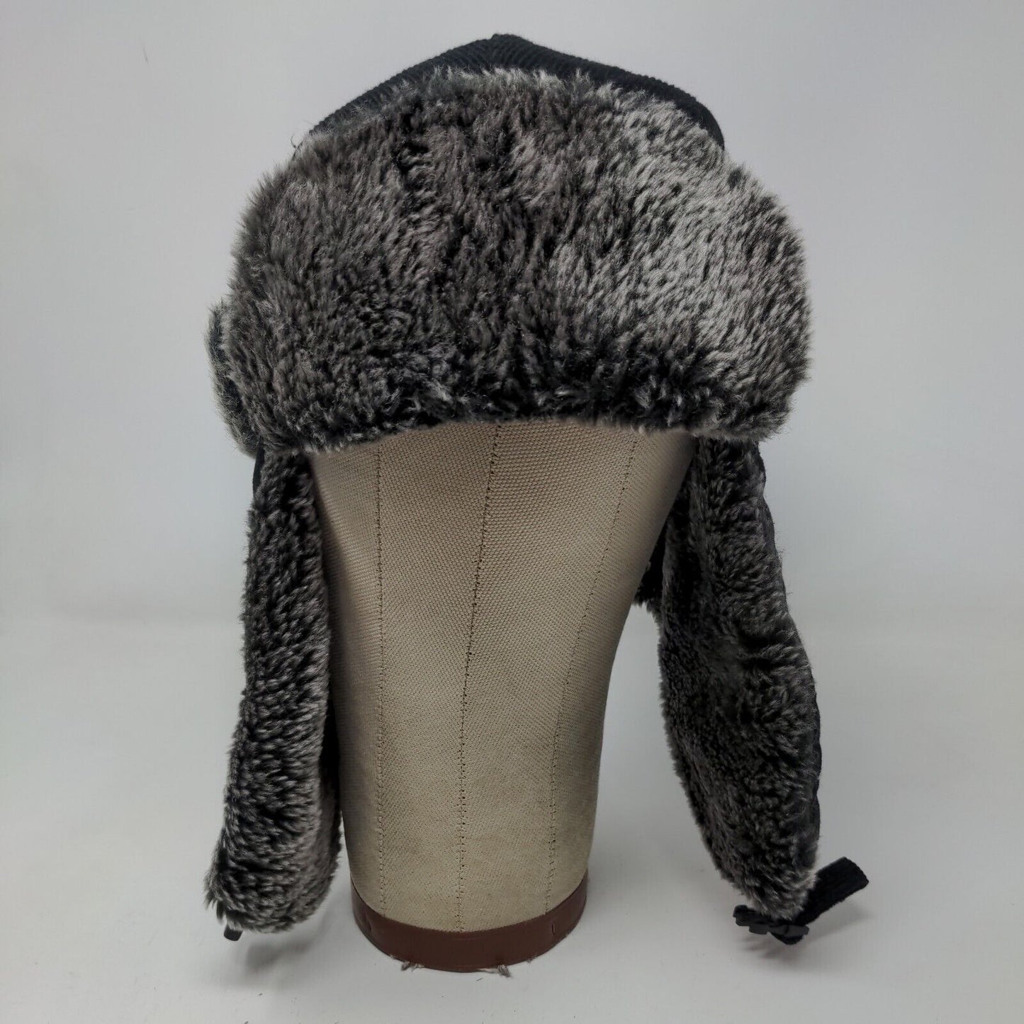 KBEthos Men's Trapper Hat Black One Size Vegan Fur Trim Ear Flaps