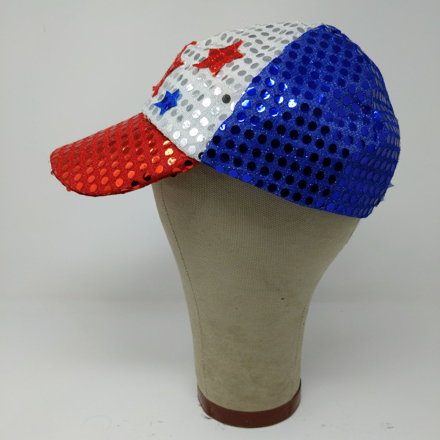 Patriotic Strapback Hat Stars Shiny Sparkly Red White Blue USA