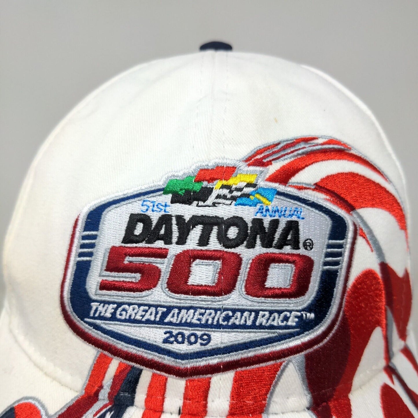 Chase Authentics NASCAR Daytona 500 Strapback Hat White OSFM 2009 Embroidered