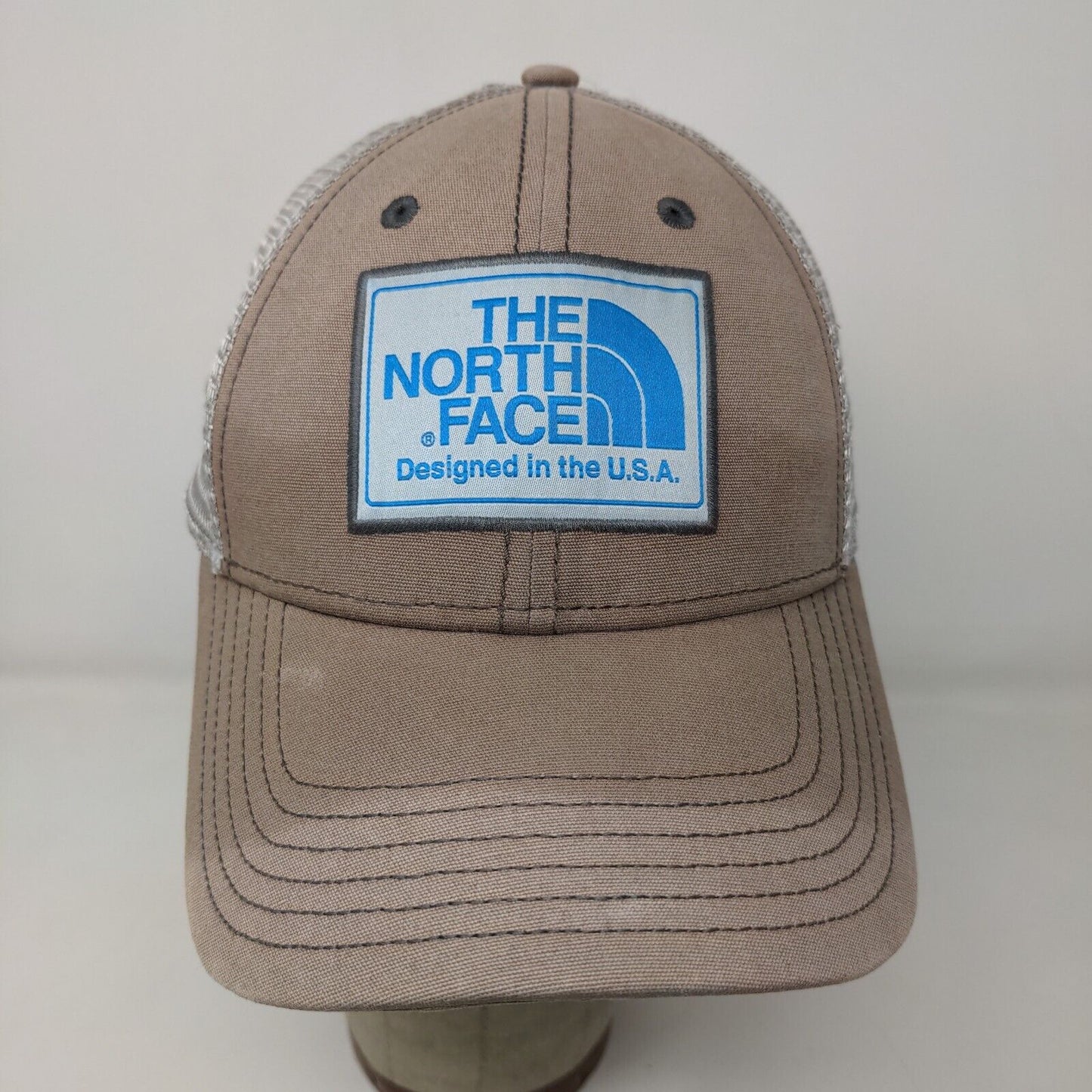The North Face Men's Snapback Mesh Back Hat Tan Gray Patch Logo