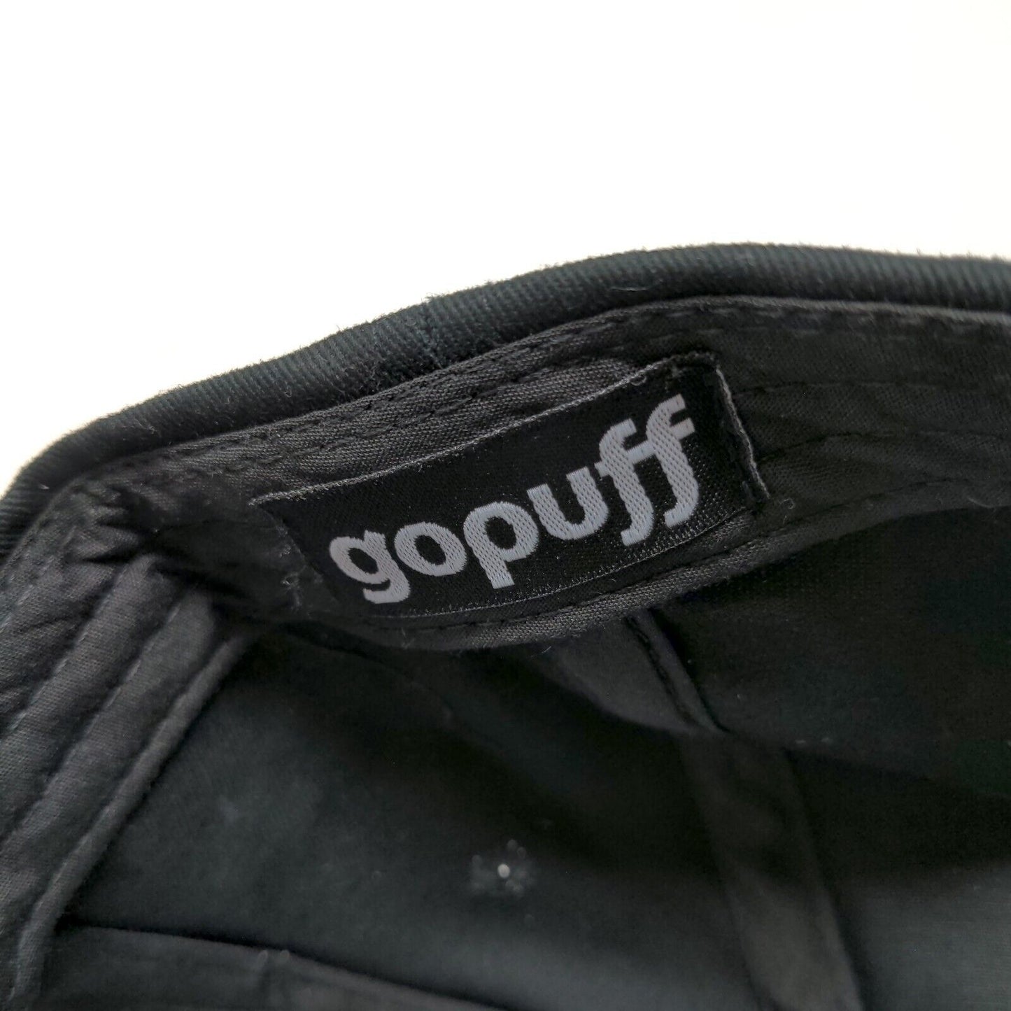 GoPuff Men's Slideback Hat Black Embroidered Spell Out Logo Adjustable