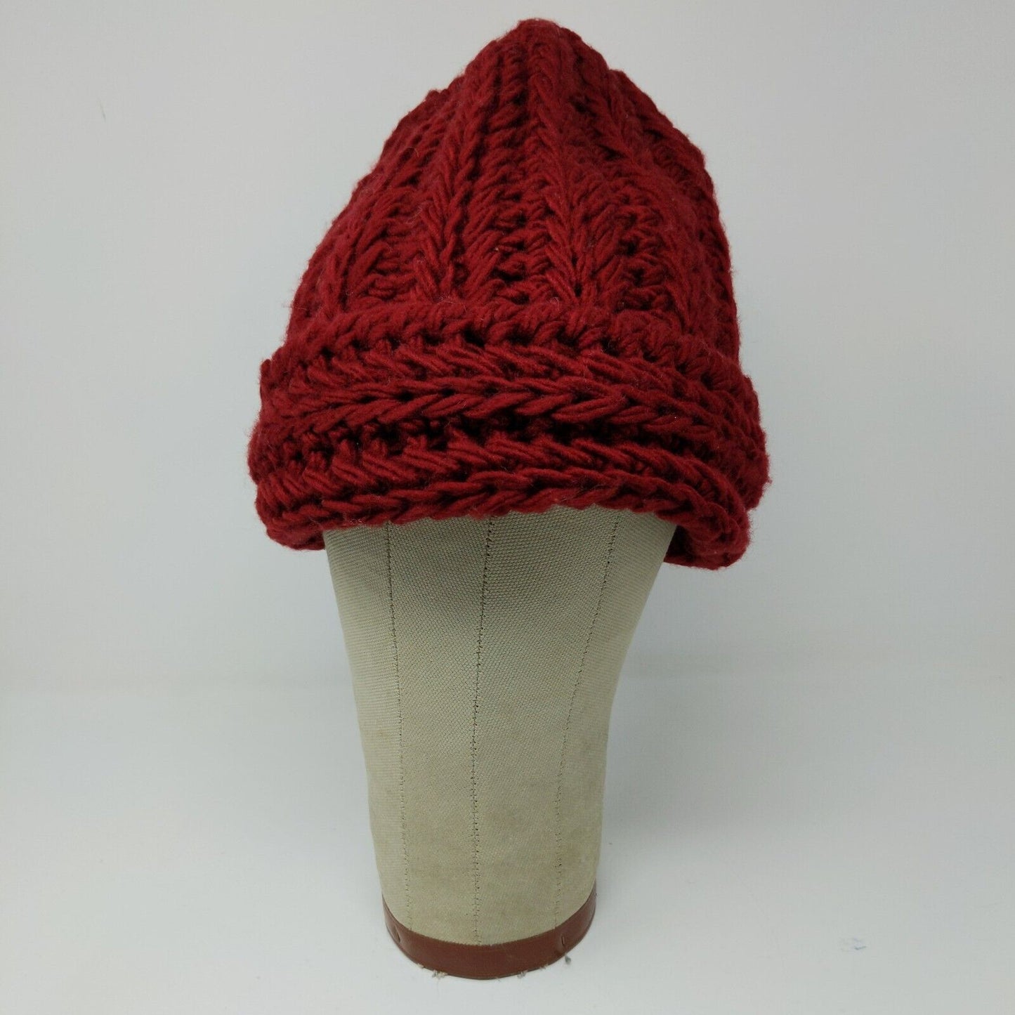 KMart 100% Acrylic Ladies Crochet Beanie Hat Cap Red OSFA Cable Knit
