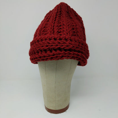 KMart 100% Acrylic Ladies Crochet Beanie Hat Cap Red OSFA Cable Knit