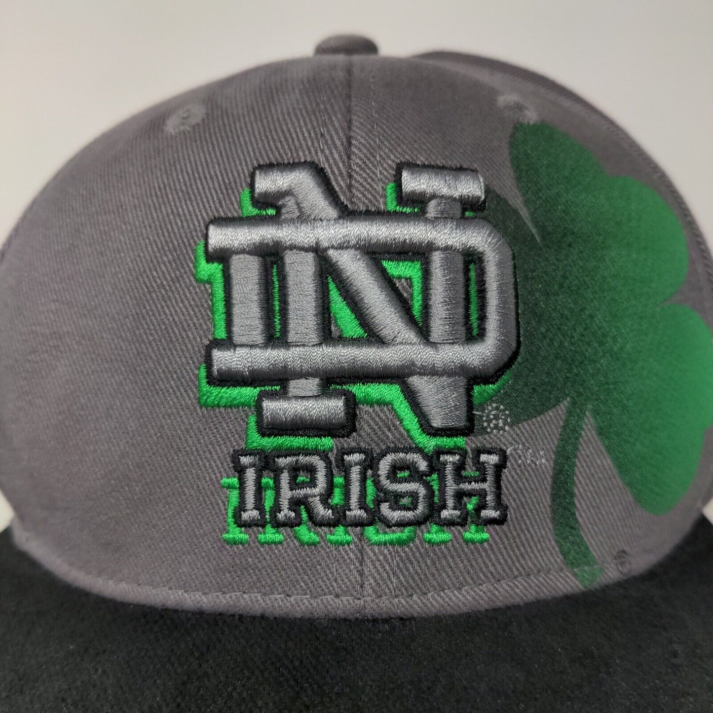 Notre Dame Fighting Irish Snapback Hat Gray Black OSFA Embroidered Logo Clover
