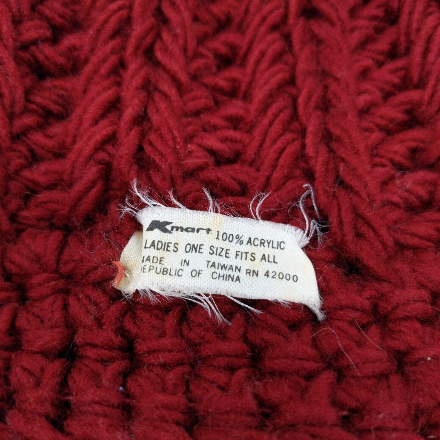 KMart 100% Acrylic Ladies Crochet Beanie Hat Cap Red OSFA Cable Knit