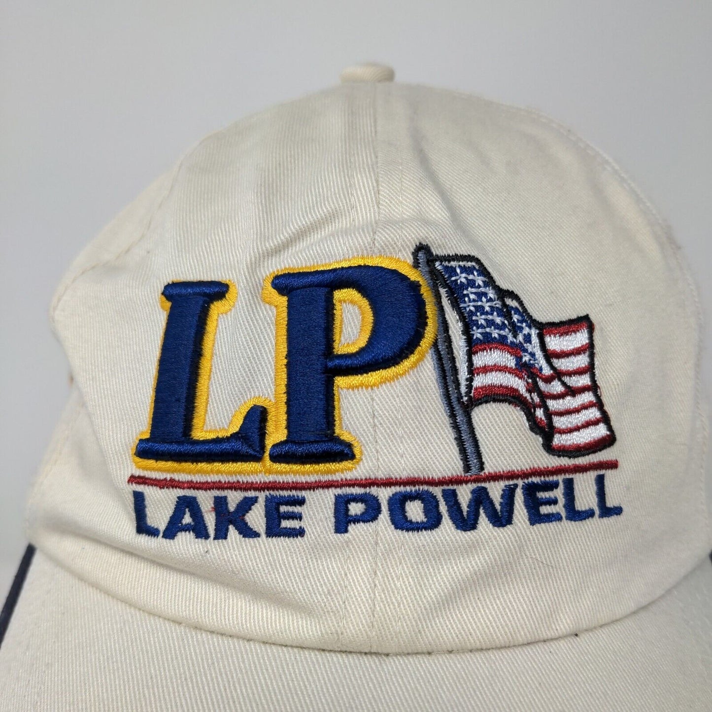 Ahead Men's Strapback Hat Tan Lake Powell Boat Flags Embroidered Logo