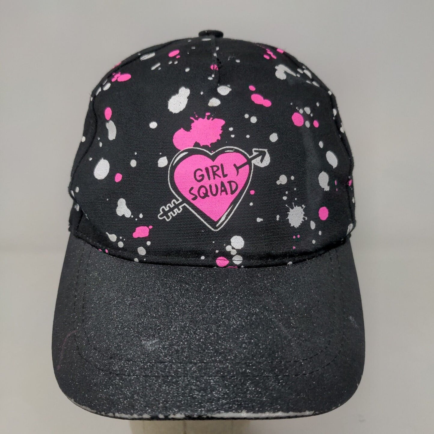 Justice Women's Strapback Hat Black OS Spot Graphic Girl Squad Distressed