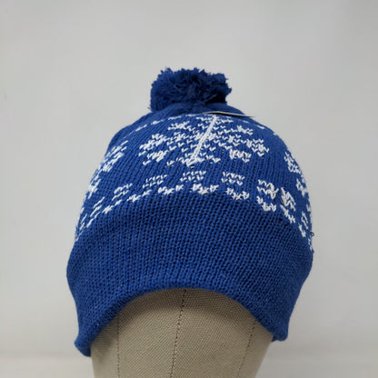 Juncture Women's Knit Beanie Hat Blue Fair Isle Fleece Lined Pom Pom W/Tags