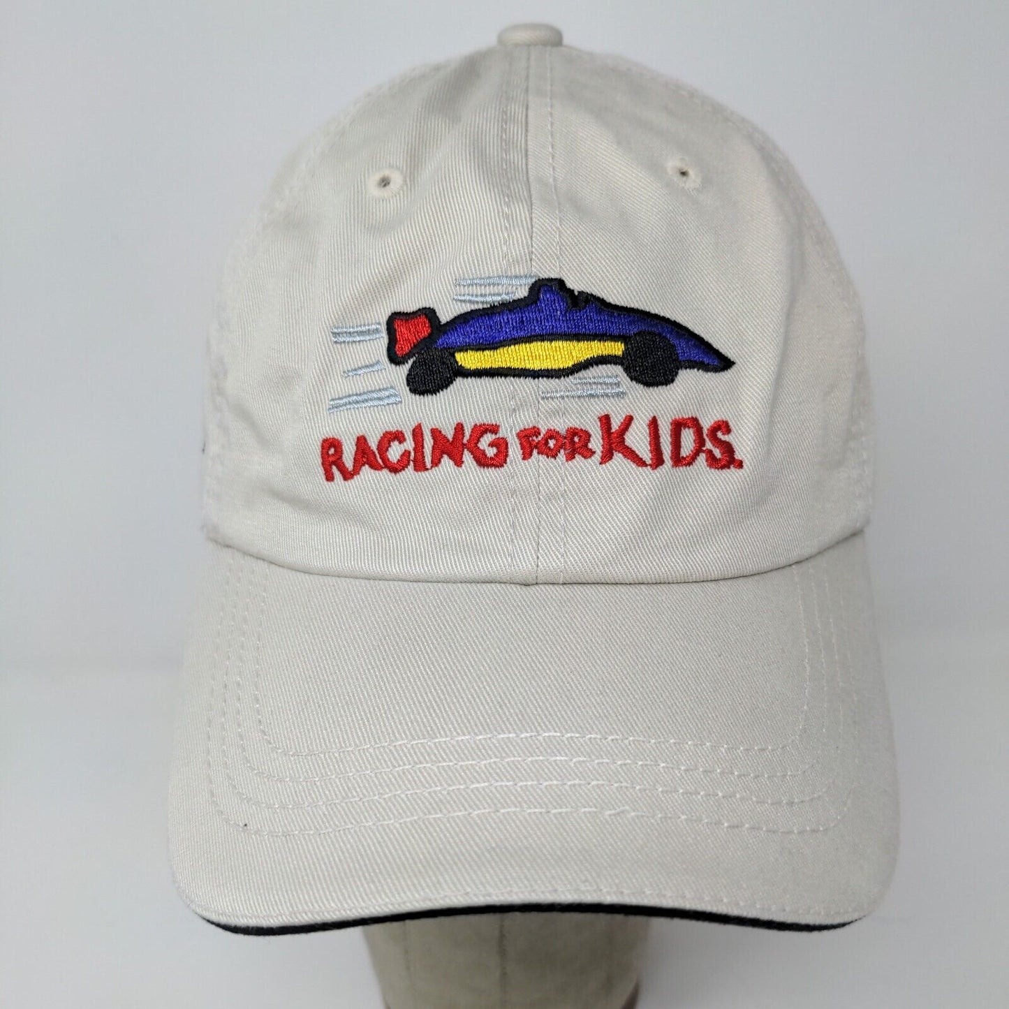 Racing for Kids Mens Strapback Hat Beige Adjustable Embroidered Car Logo