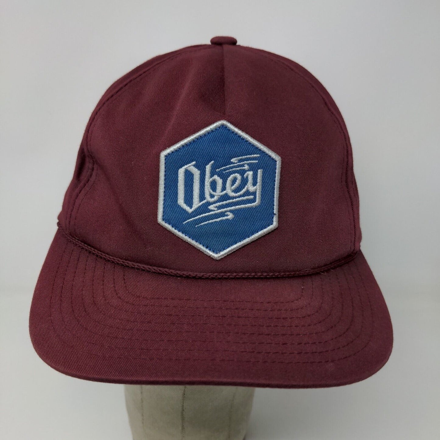 Obey Brand Mens Snapback Hat Size OSFA Red Embroidered Logo Cotton Blend