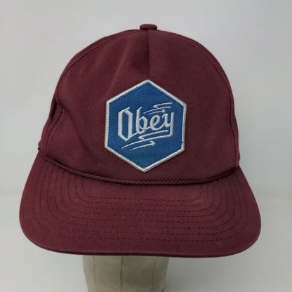 Obey Brand Mens Snapback Hat Size OSFA Red Embroidered Logo Cotton Blend