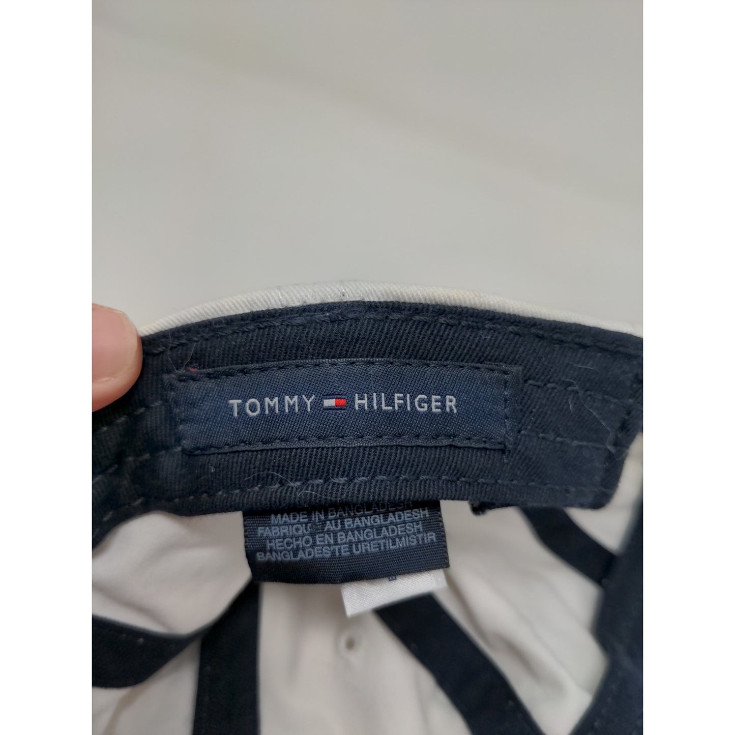 Tommy Hilfiger Slideback Hat White & Blue Embroidered Spell Out Logo One Size