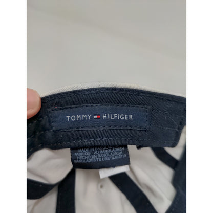 Tommy Hilfiger Slideback Hat White & Blue Embroidered Spell Out Logo One Size