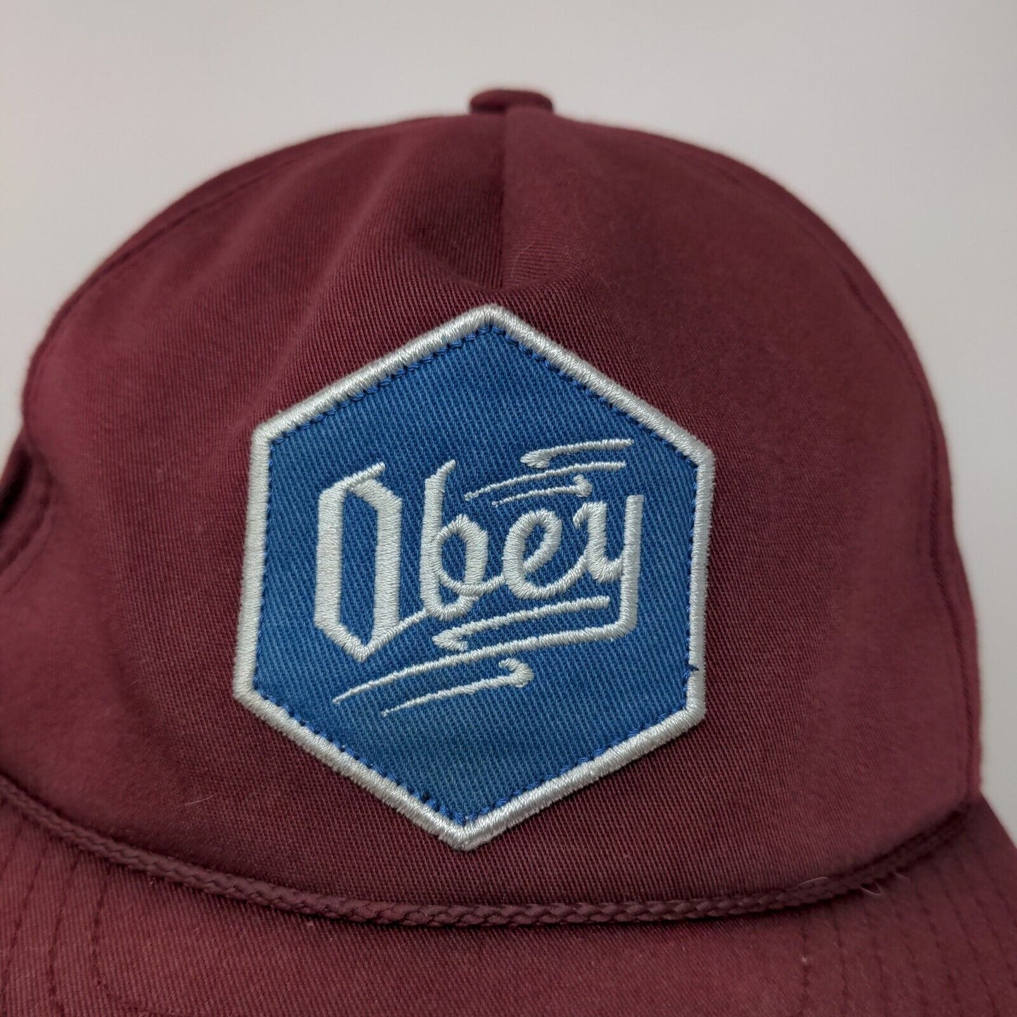 Obey Brand Mens Snapback Hat Size OSFA Red Embroidered Logo Cotton Blend