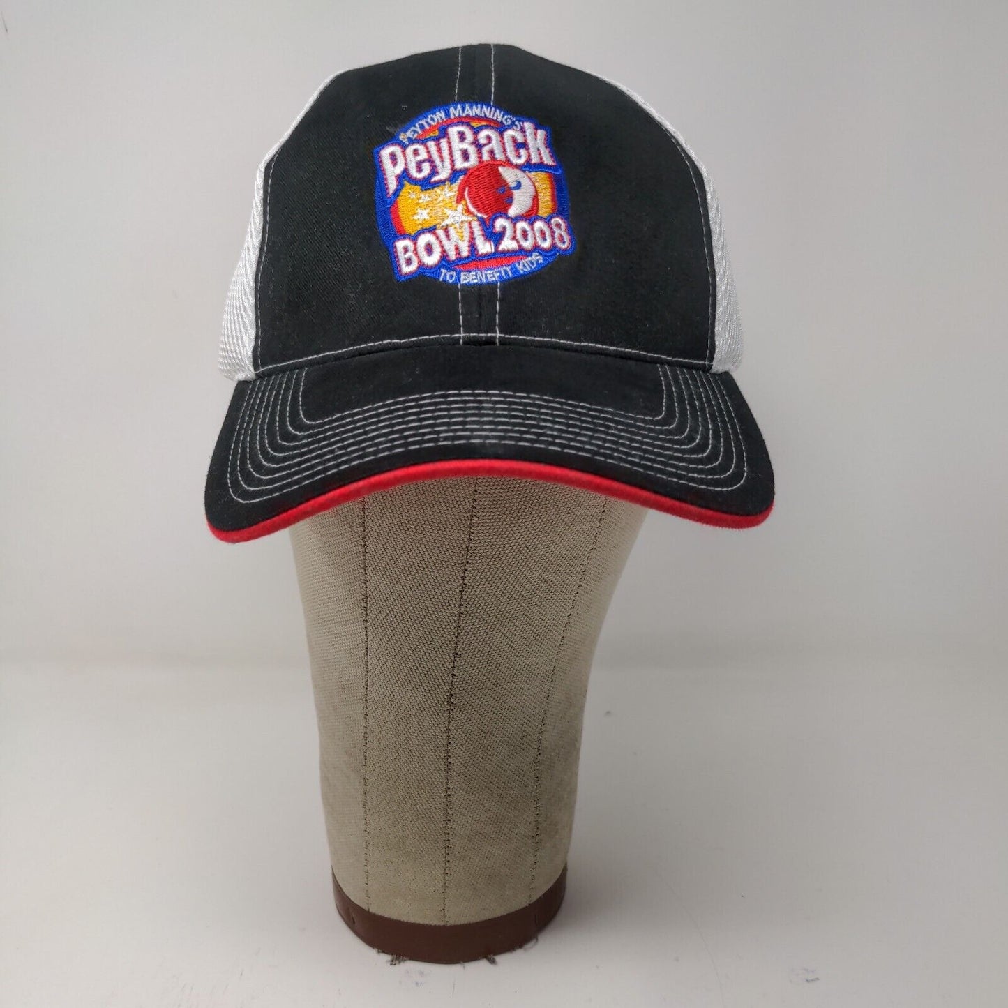Peyton Manning PeyBack Bowl 2008 Hat Black White Embroidered Logo Mesh Back