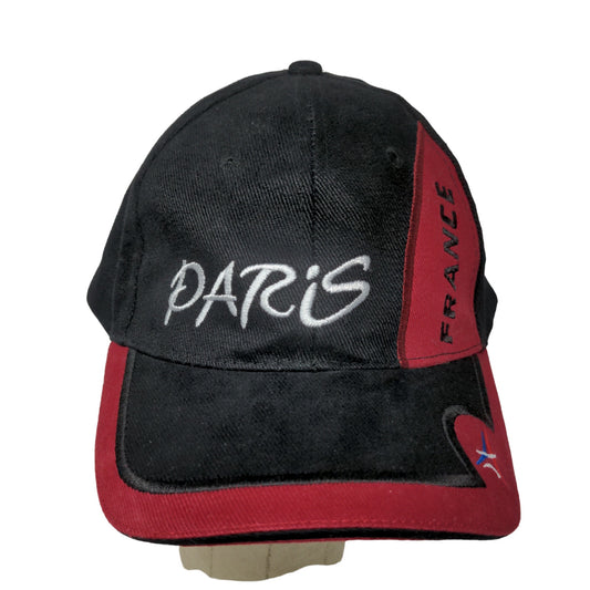 Paris France Slideback Hat Black Red Adjustable Embroidered Logo Spell Out