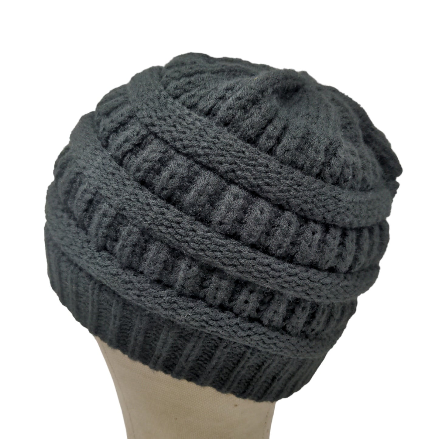 Time & True Womens Knit Beanie Hat Black One Size Ribbed Cap