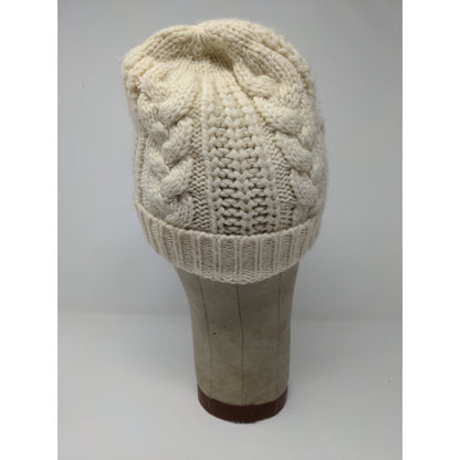 K Accessories Cable Knit Beanie Hat Cream 100% Recycle Material