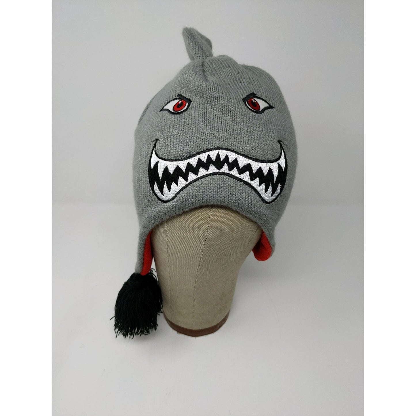 Youth Boys Shark Beanie Trapper Hat Embroidered Decorations Gray SEE DESC