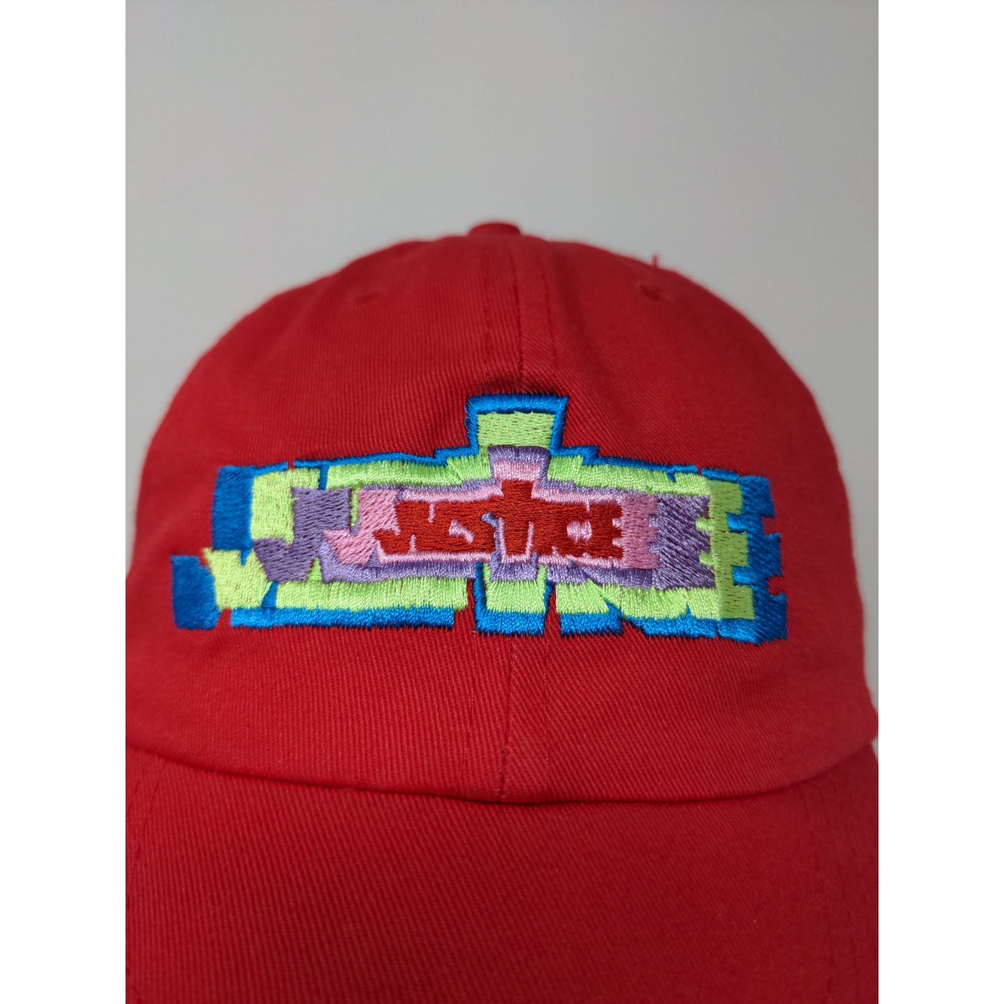 Justice Embroidered Logo Slideback Hat Red 100% Cotton Logo Colorful