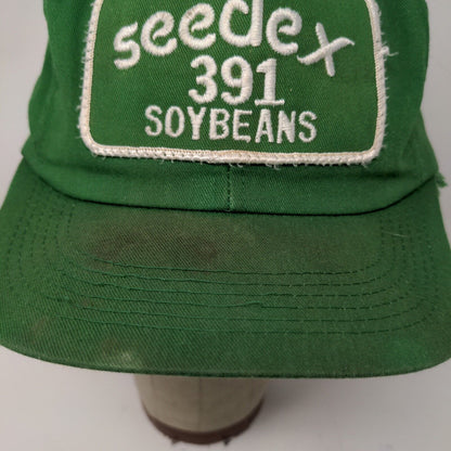 K-Products Mens Seedex 391 Soybeans Trapper Hat Green Made in USA Vintage