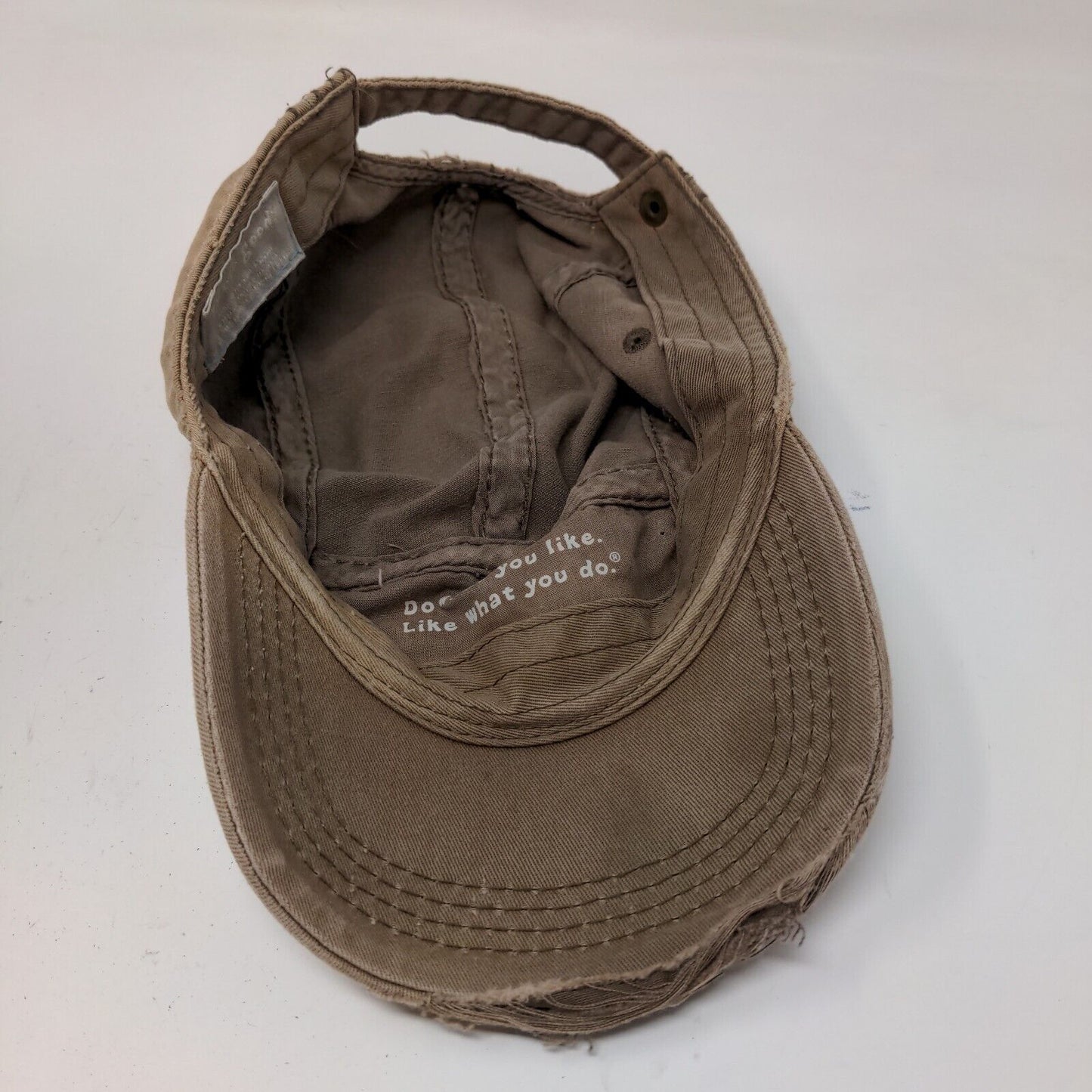 Life is Good Men's Slideback Hat Tan Adjustable Distressed Embroidered Logo