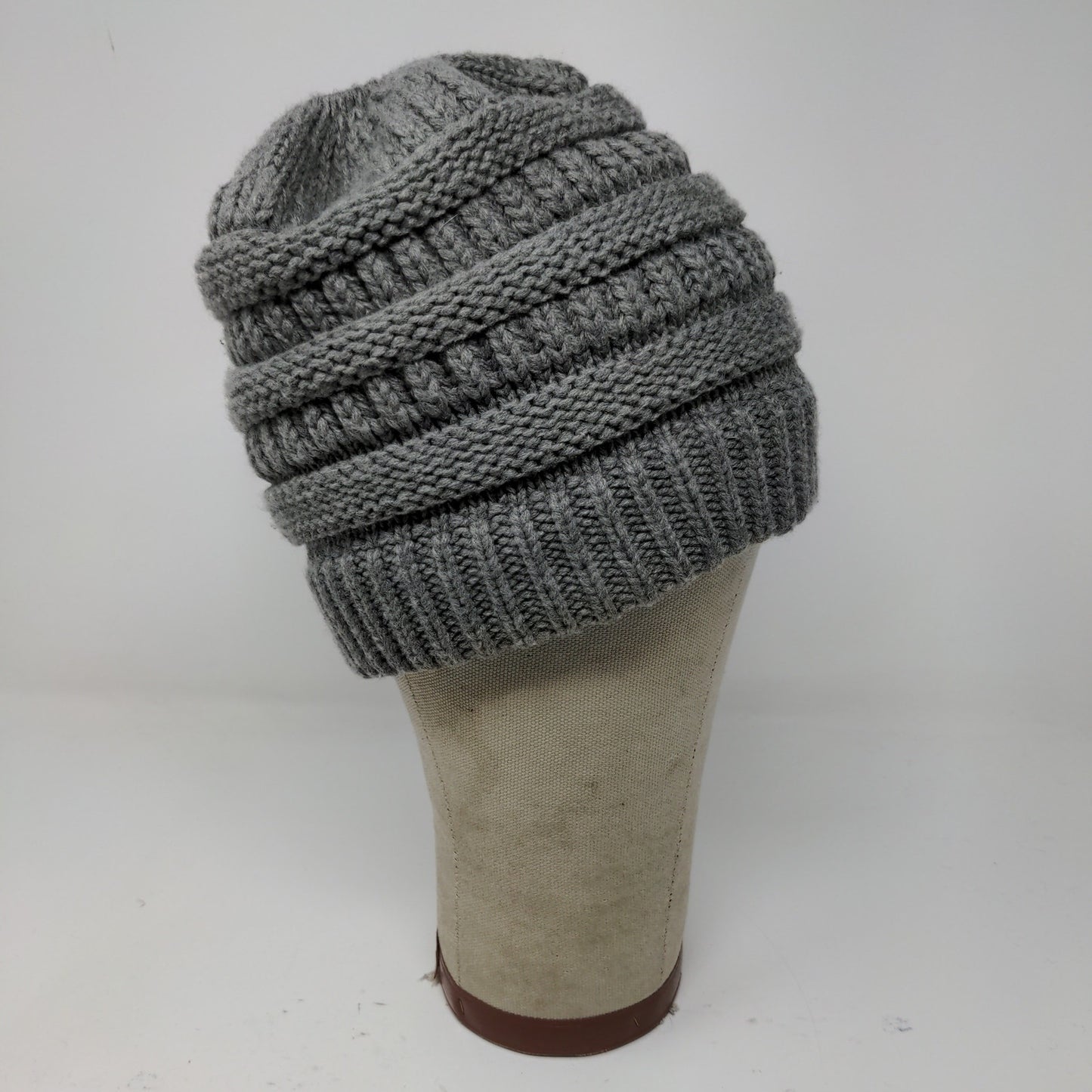 C.C. Exclusives Cable Knit Beanie Hat Gray Patch Logo 100% Acrylic