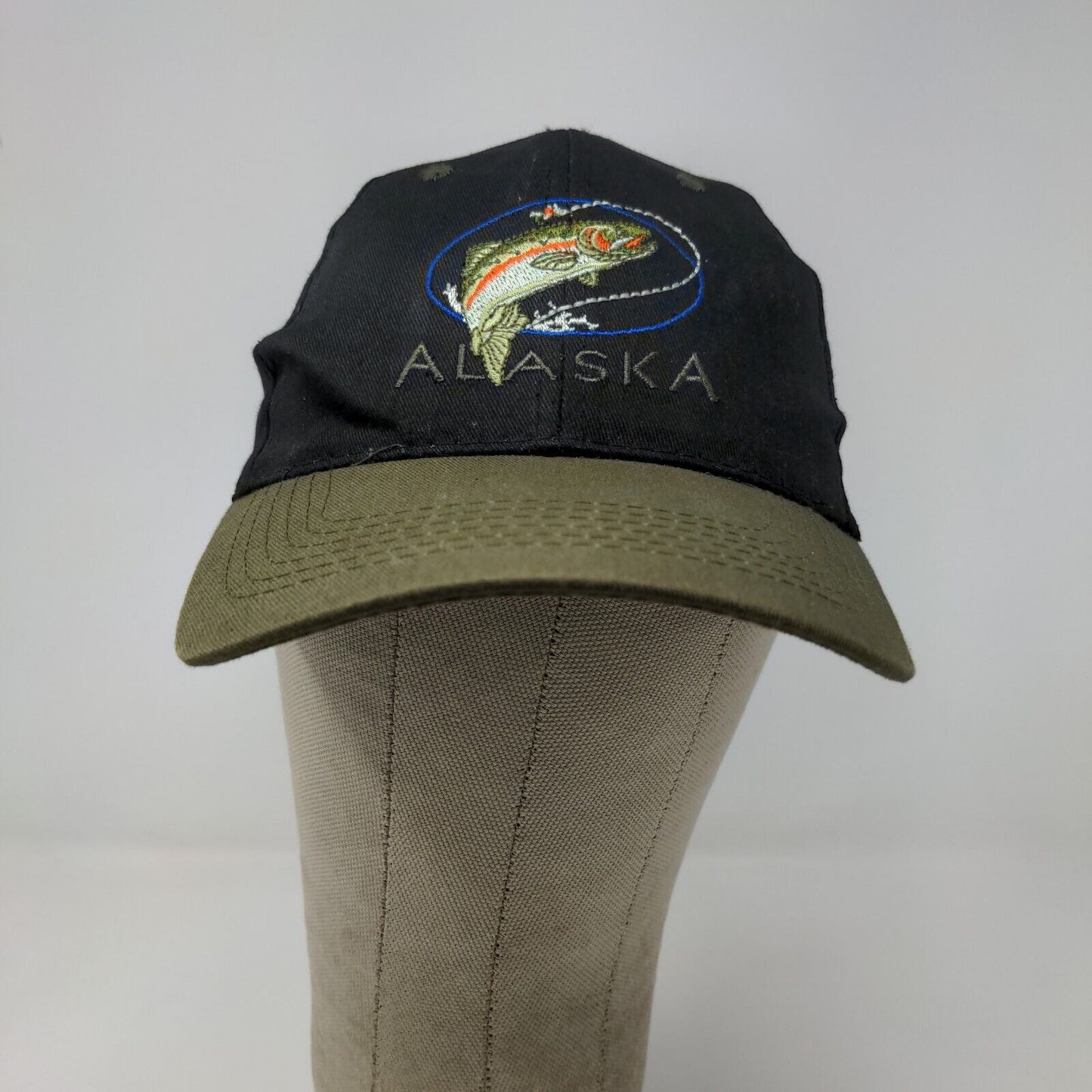 Tongass Men's Snapback Hat Black Green Alaska Embroidered Fish Logo