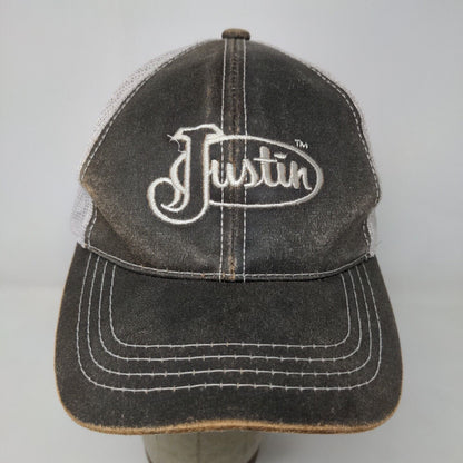 Justin Men's Strapback Mesh Back Hat Brown White Embroidered Logo