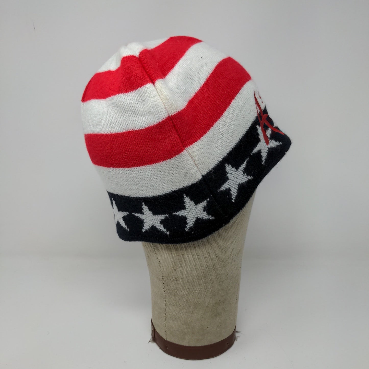 Patriotic Fly America Beanie Hat Red White Blue Stars Embroidered Spell Out