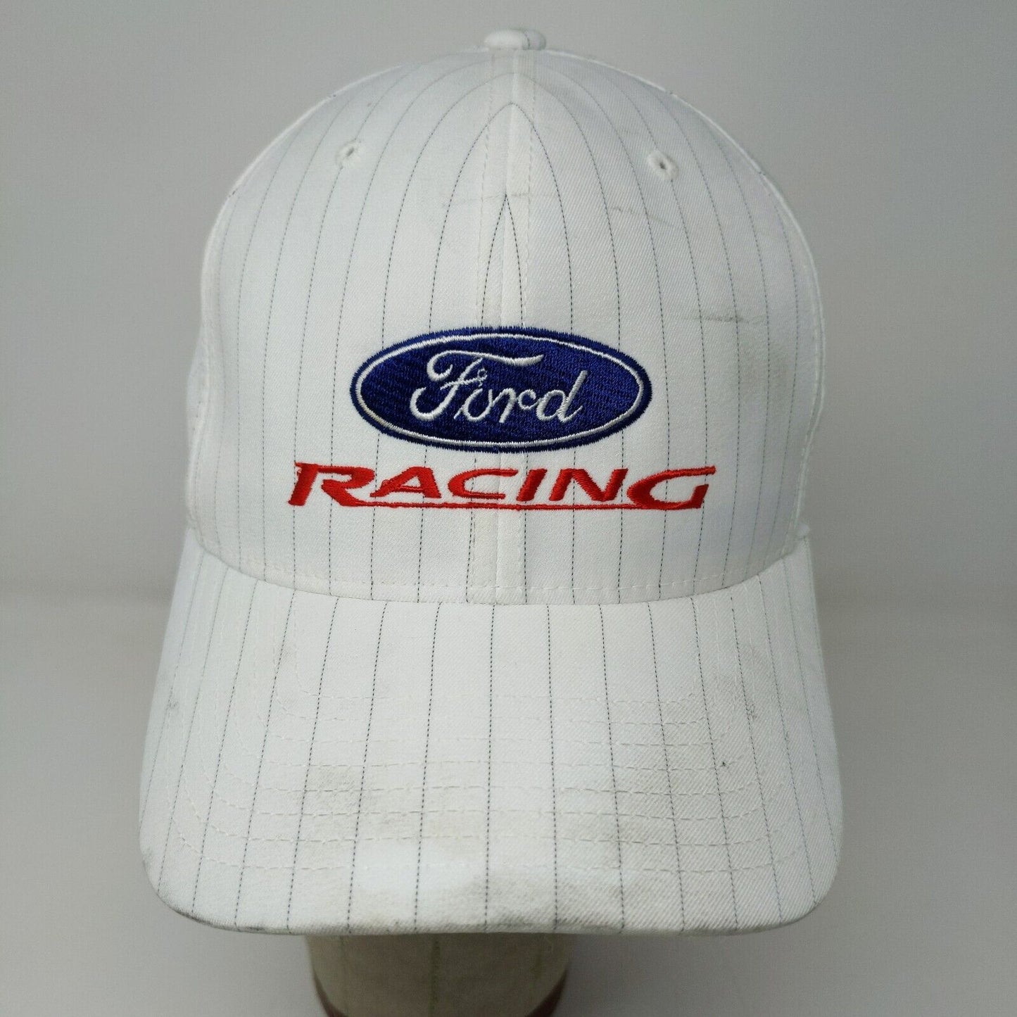 FlexFit Men's Ford Racing Fitted Hat White Striped Size S/M Embroidered Logo