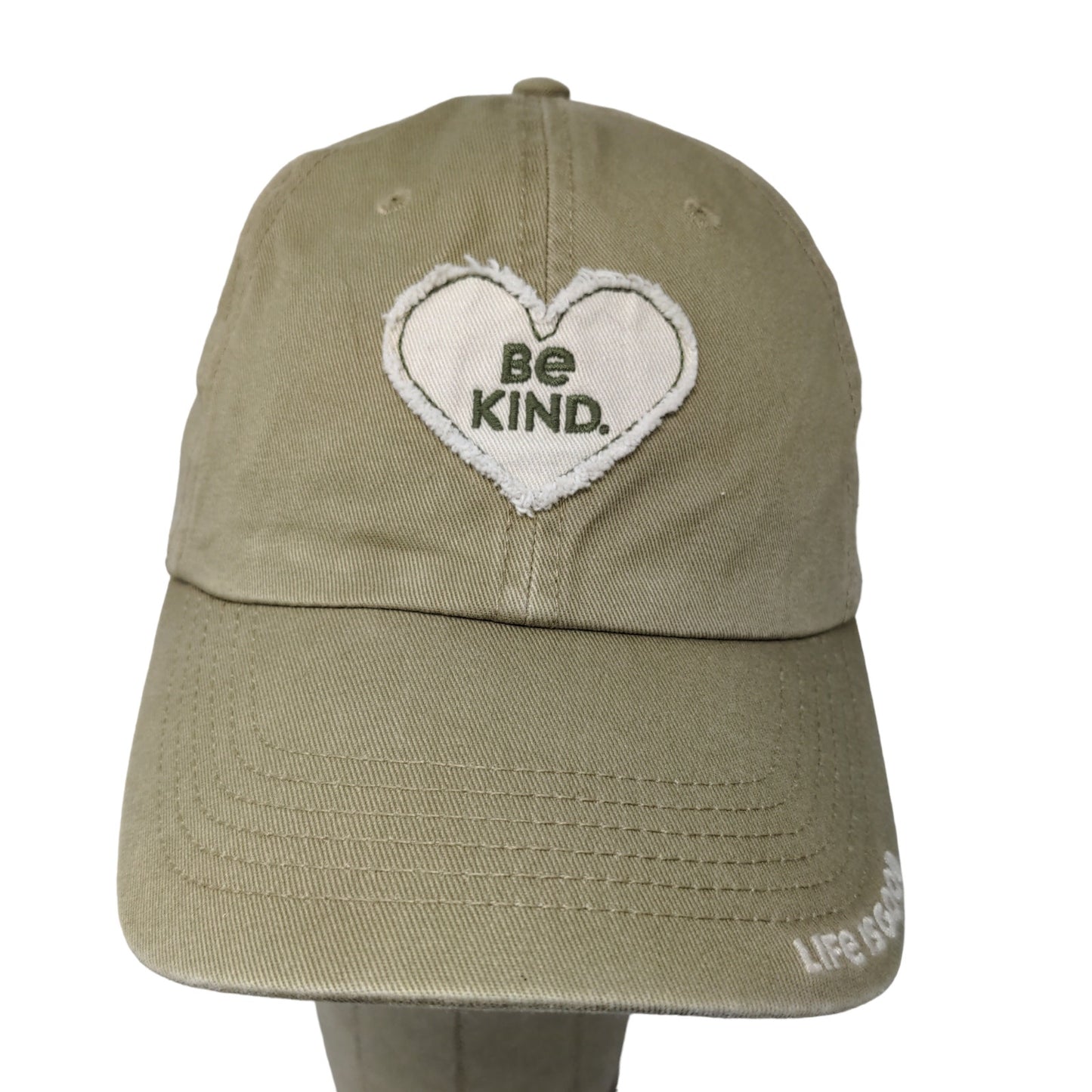 Life Is Good Slideback Hat Green Beige Adjustable Be Kind Embroidered Logo