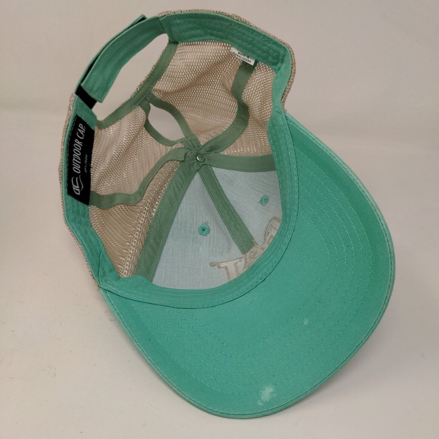 CAT Caterpillar Women's Strapback Mesh Back Hat Blue Green Ponytail Back