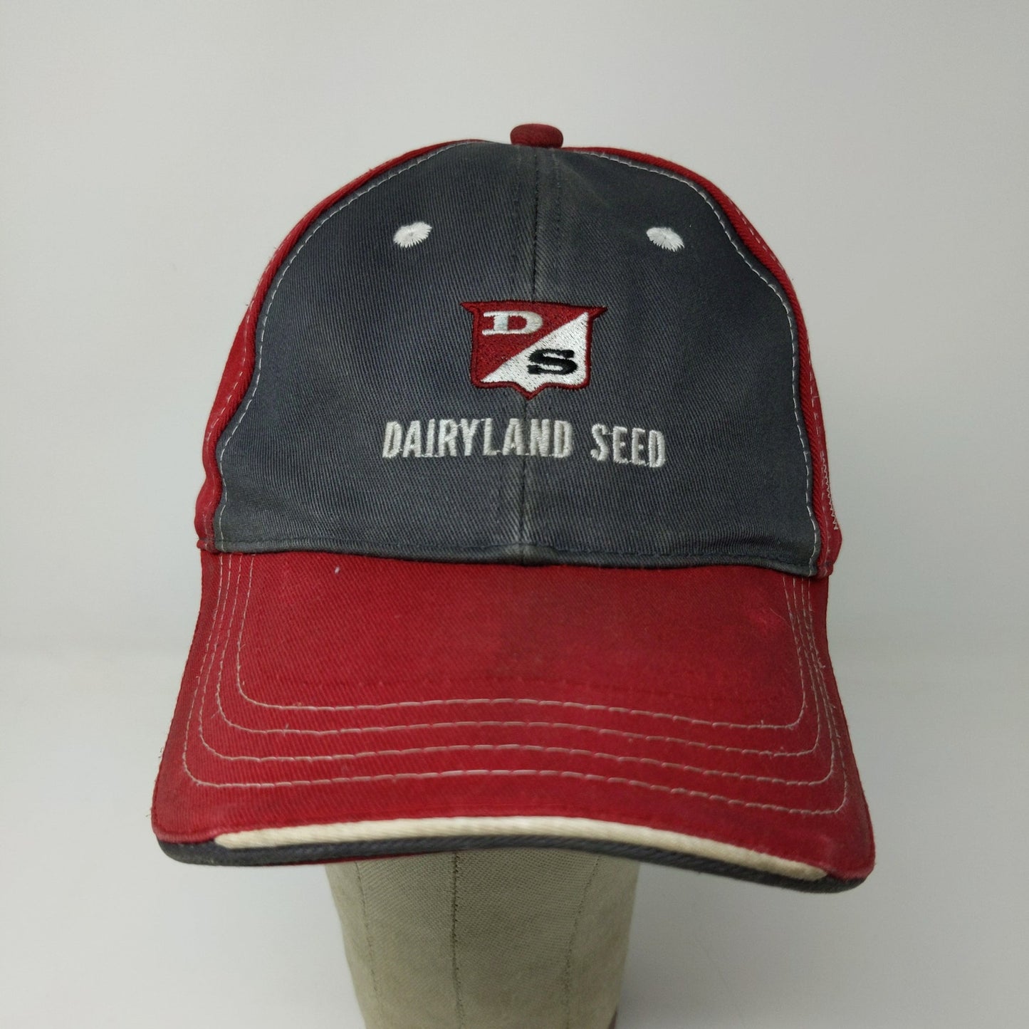 Dairyland Seed Strapback Hat Red Gray Embroidered Logo Farmer