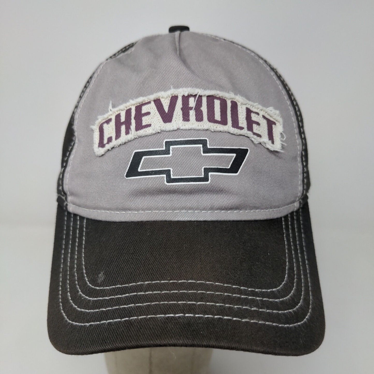 Chevrolet Men's Strapback Hat Gray Black Rough Patch and Graphic Logo