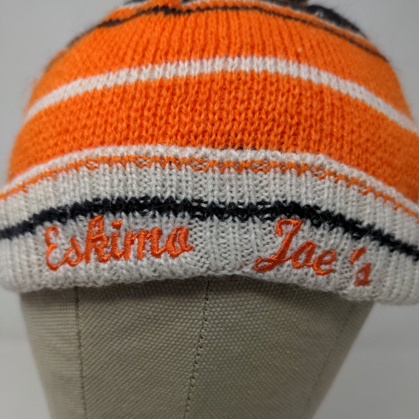 Eskimo Joe's Men's Beanie Cap Hat Orange Striped OSFA Embroidered Logo