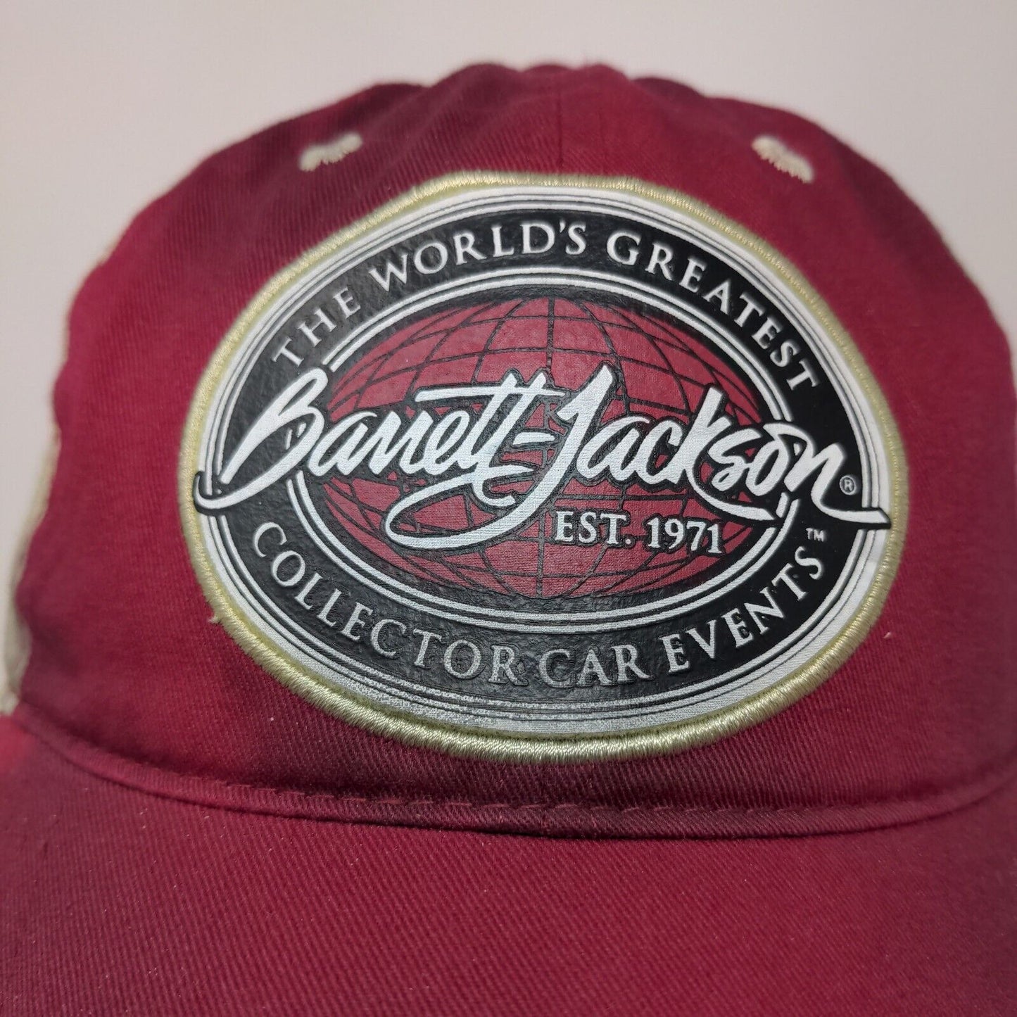 Barrett Jackson Men's Slideback Hat Cap Red Tan Adjustable Embroidered