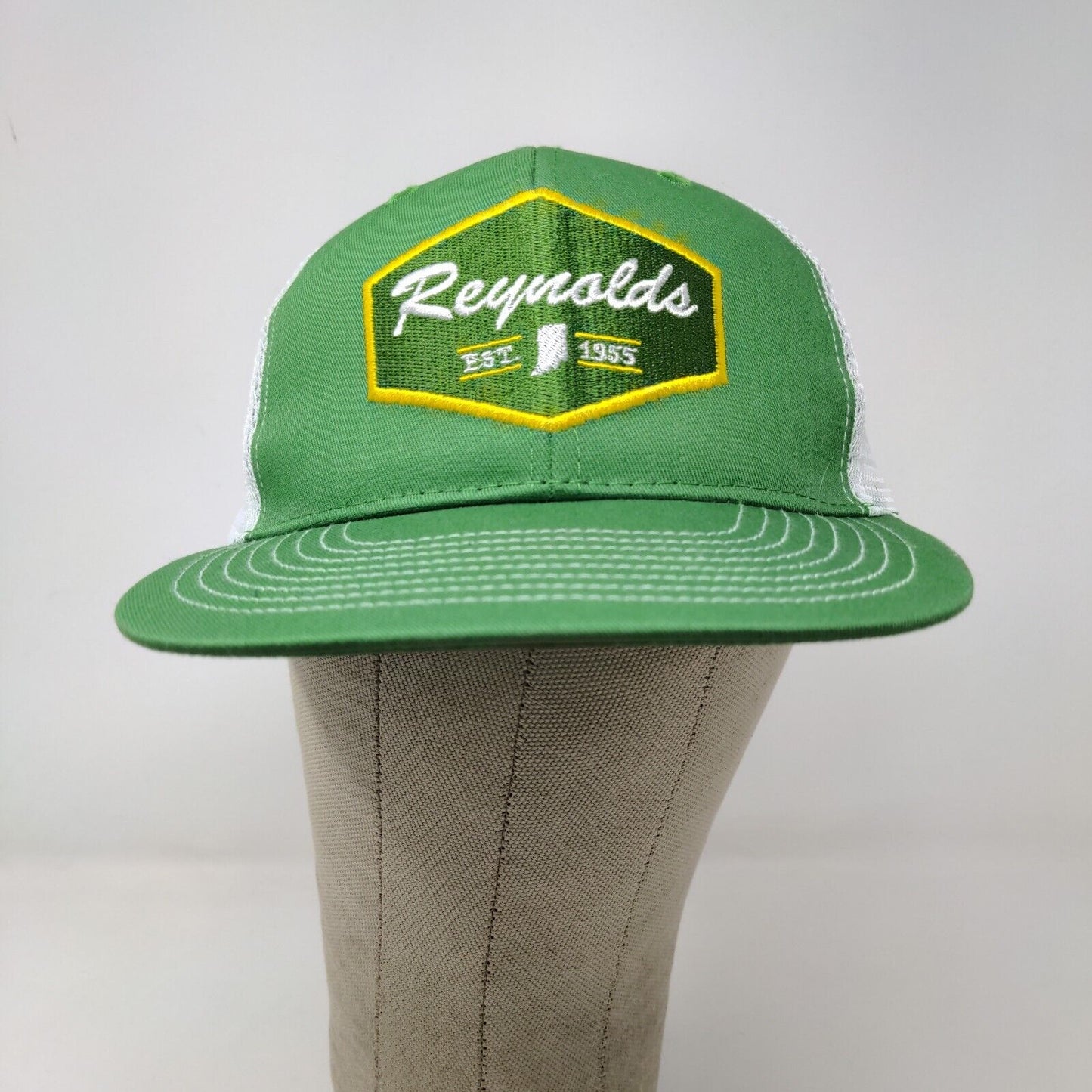 Reynolds Men's Snapback Mesh Back Trucker Hat Green White OSFM Embroidered Logo