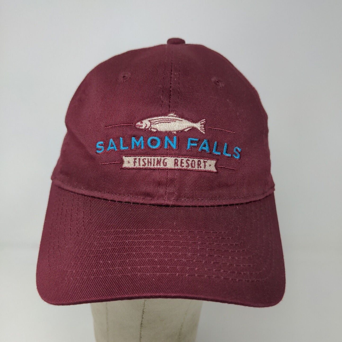 Port & Company Men's Strapback Hat Red Salmon Falls Resort Fishing Hat