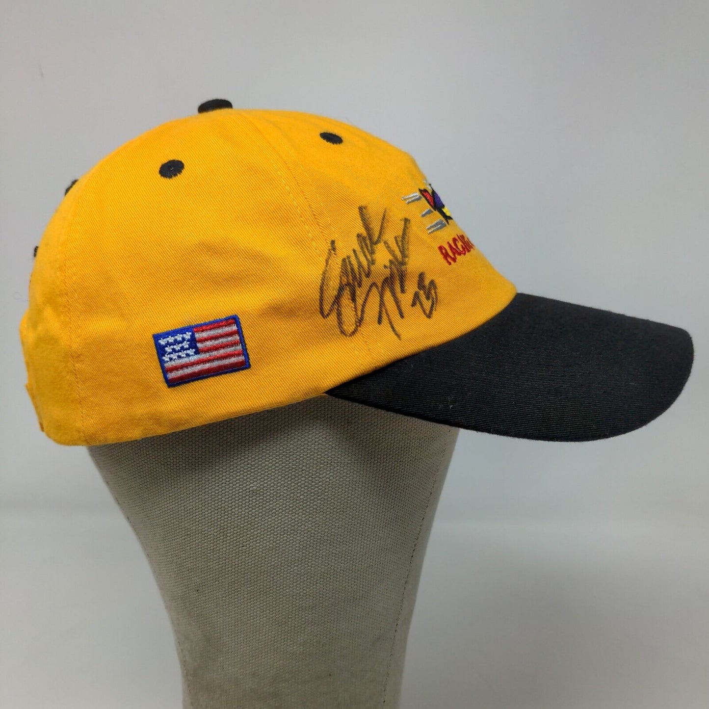 Racing for Kids Men's Strapback Hat Yellow Autographed Embroidered Logo