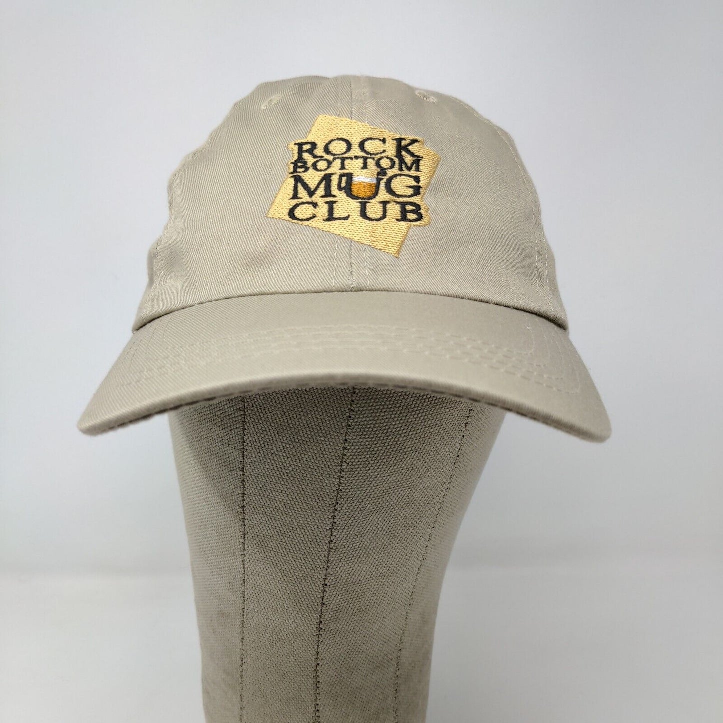 Rock Bottom Mug Club Men's Hat Tan Adjustable Slideback Embroidered Logo