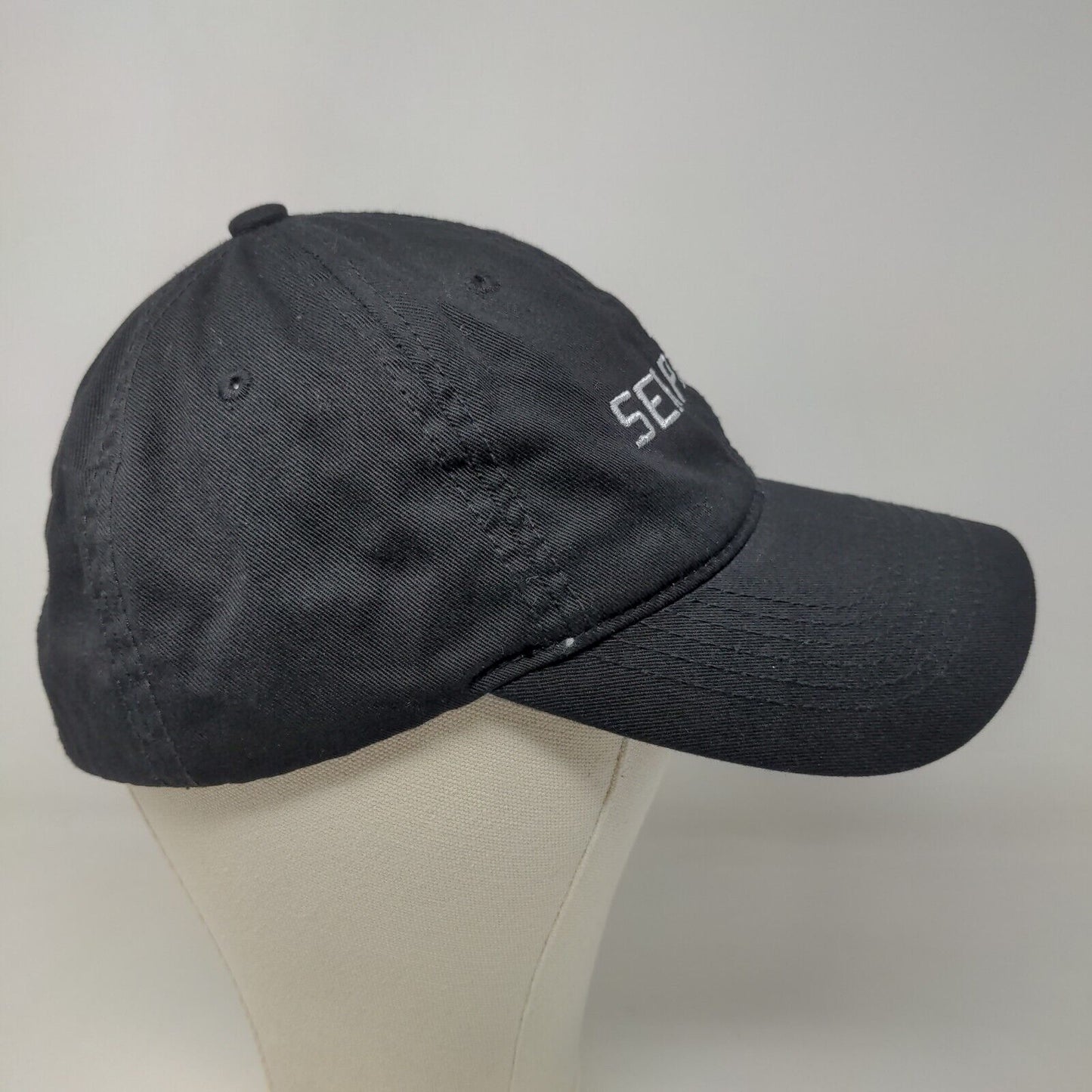 Unbranded Men's Slideback Hat Black Adjustable Embroidered Seaport Logo Cotton