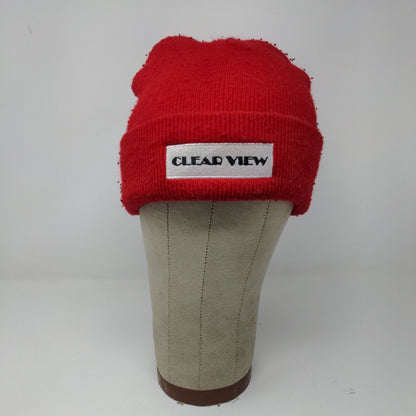 Clear View Red Winter Beanie Hat Cap Embroidered One Size Logo Spell Out