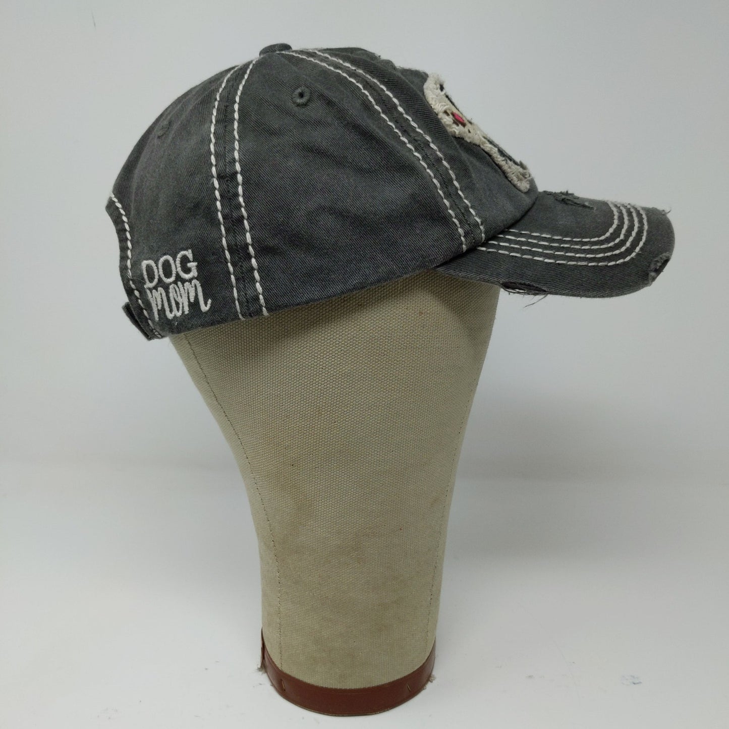 KBETHOS Dog Mom Strapback Hat Distressed Gray Embroidered Patch Logo